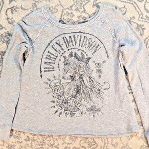 Harley Davidson rare Genuine Gray Slouch Sweat Shirt Lace Up Back - Wm's Large